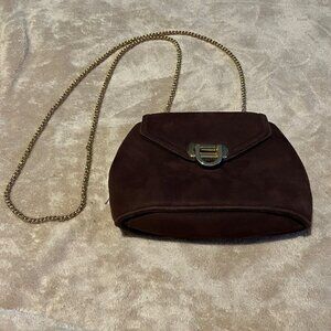 Frenchy of California vintage classic suede brown gold bag crossbody purse purse